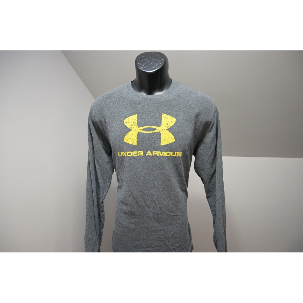 Under Armour Long‎ Sleeve Gym Shirt Mens Large Gray Yellow Graphic Excellent